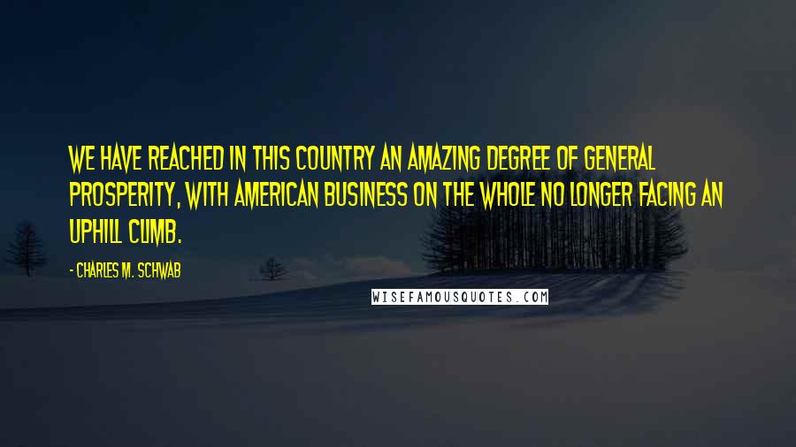 Charles M. Schwab Quotes: We have reached in this country an amazing degree of general prosperity, with American business on the whole no longer facing an uphill climb.