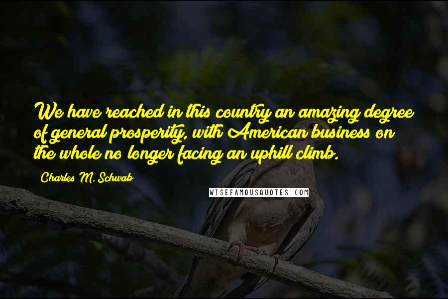 Charles M. Schwab Quotes: We have reached in this country an amazing degree of general prosperity, with American business on the whole no longer facing an uphill climb.