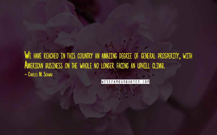 Charles M. Schwab Quotes: We have reached in this country an amazing degree of general prosperity, with American business on the whole no longer facing an uphill climb.