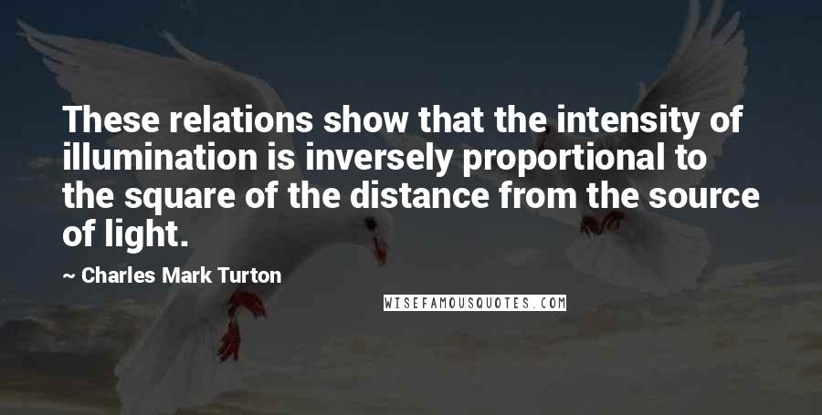Charles Mark Turton Quotes: These relations show that the intensity of illumination is inversely proportional to the square of the distance from the source of light.