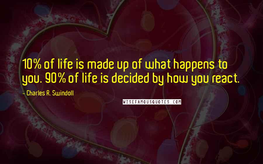 Charles R. Swindoll Quotes: 10% of life is made up of what happens to you. 90% of life is decided by how you react.