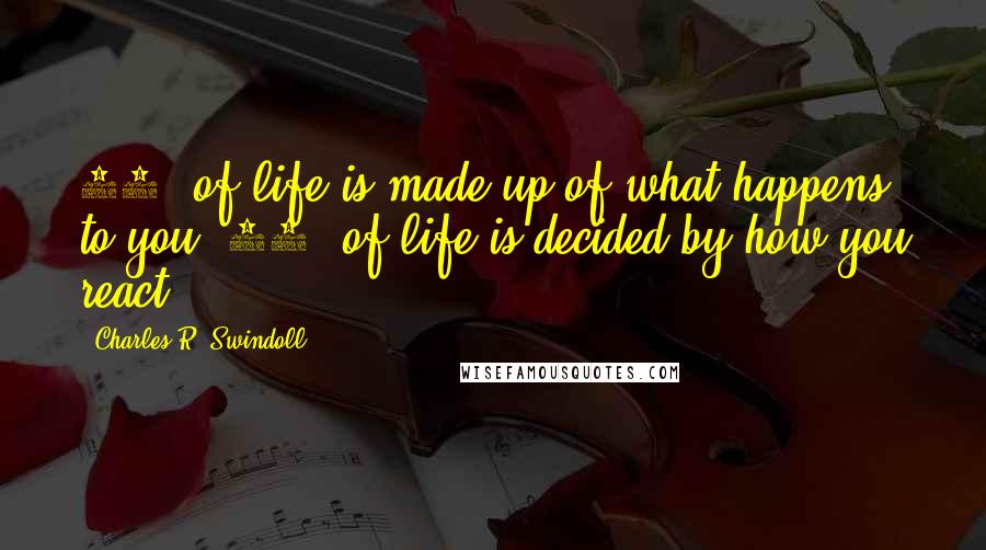 Charles R. Swindoll Quotes: 10% of life is made up of what happens to you. 90% of life is decided by how you react.