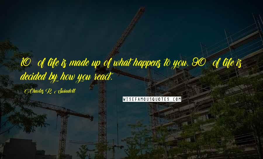 Charles R. Swindoll Quotes: 10% of life is made up of what happens to you. 90% of life is decided by how you react.