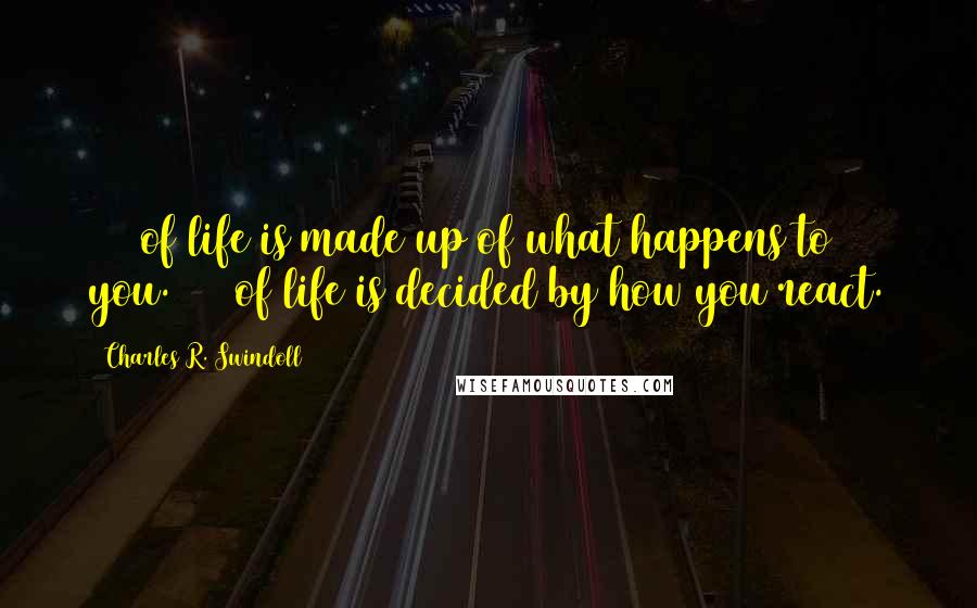 Charles R. Swindoll Quotes: 10% of life is made up of what happens to you. 90% of life is decided by how you react.