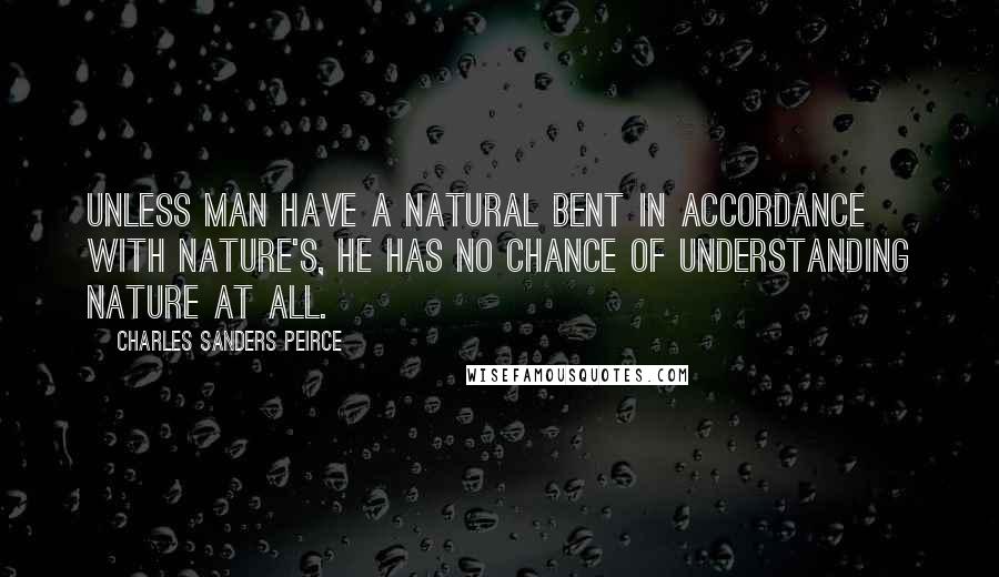 Charles Sanders Peirce Quotes: Unless man have a natural bent in accordance with nature's, he has no chance of understanding nature at all.