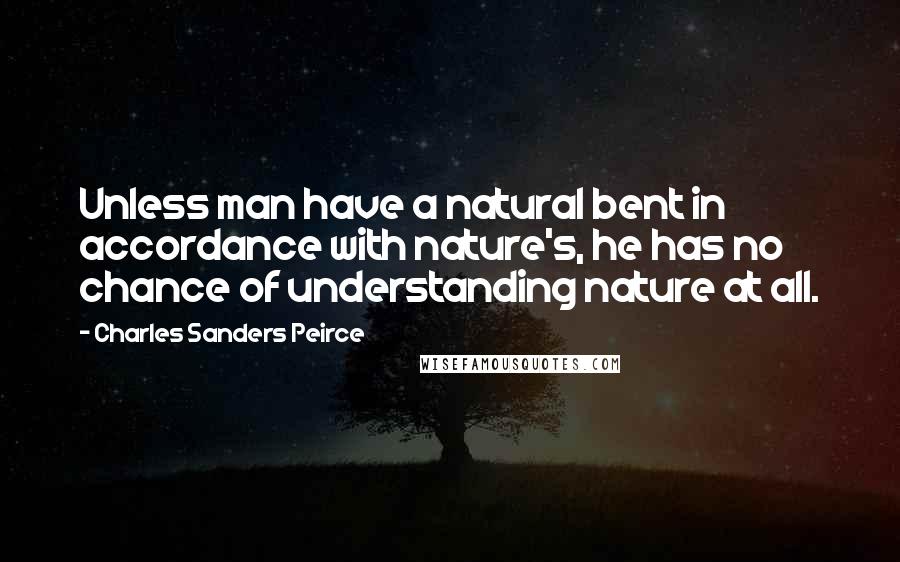 Charles Sanders Peirce Quotes: Unless man have a natural bent in accordance with nature's, he has no chance of understanding nature at all.