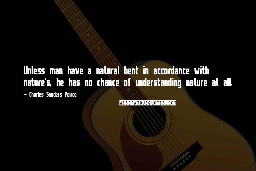 Charles Sanders Peirce Quotes: Unless man have a natural bent in accordance with nature's, he has no chance of understanding nature at all.