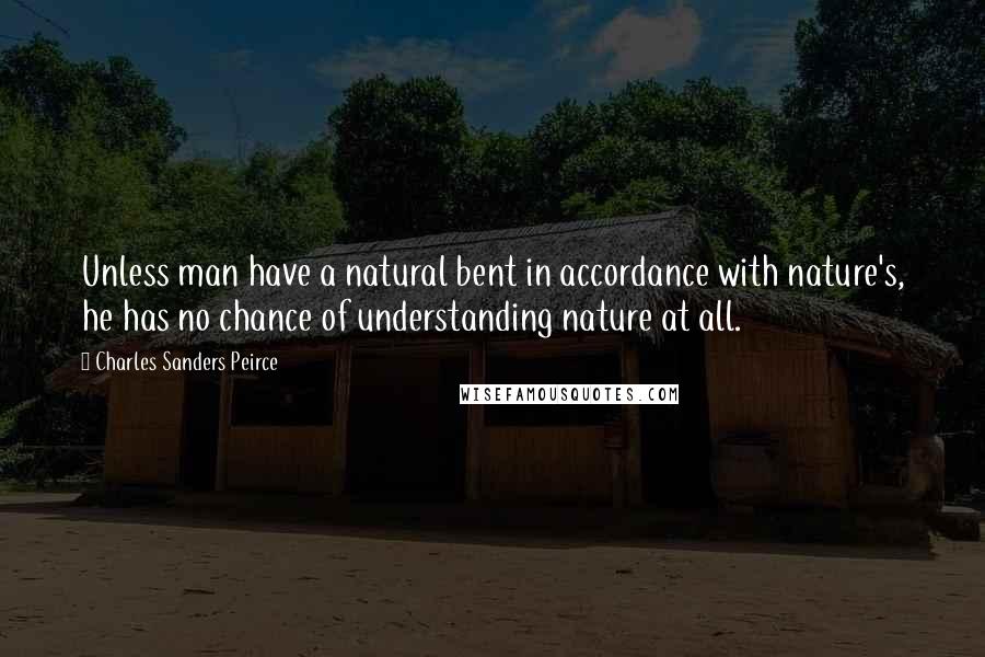 Charles Sanders Peirce Quotes: Unless man have a natural bent in accordance with nature's, he has no chance of understanding nature at all.