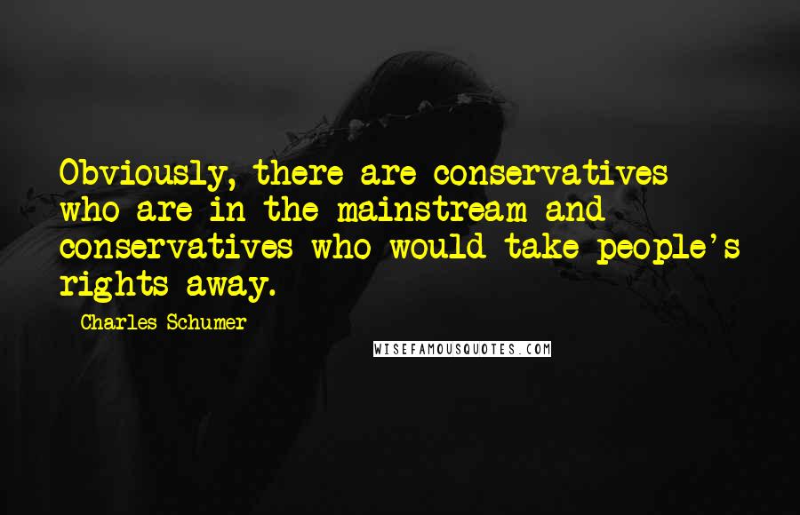 Charles Schumer Quotes: Obviously, there are conservatives who are in the mainstream and conservatives who would take people's rights away.