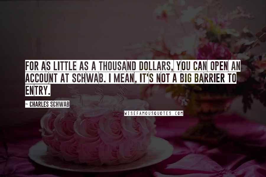Charles Schwab Quotes: For as little as a thousand dollars, you can open an account at Schwab. I mean, it's not a big barrier to entry.