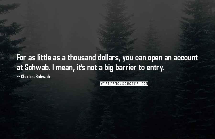 Charles Schwab Quotes: For as little as a thousand dollars, you can open an account at Schwab. I mean, it's not a big barrier to entry.