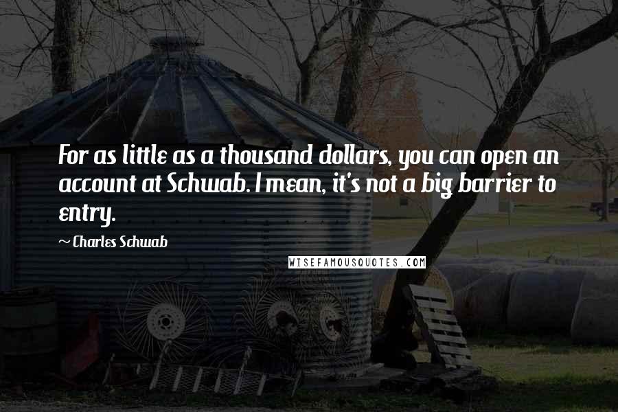 Charles Schwab Quotes: For as little as a thousand dollars, you can open an account at Schwab. I mean, it's not a big barrier to entry.