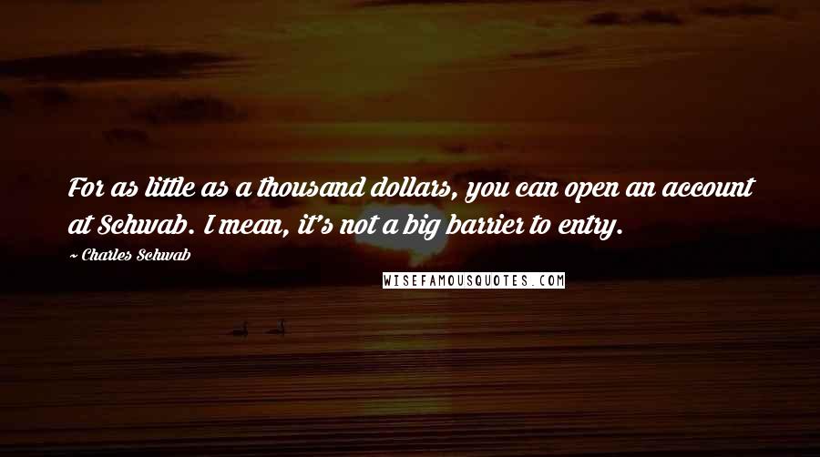 Charles Schwab Quotes: For as little as a thousand dollars, you can open an account at Schwab. I mean, it's not a big barrier to entry.