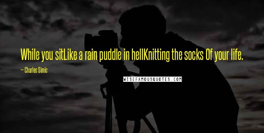 Charles Simic Quotes: While you sitLike a rain puddle in hellKnitting the socks Of your life.