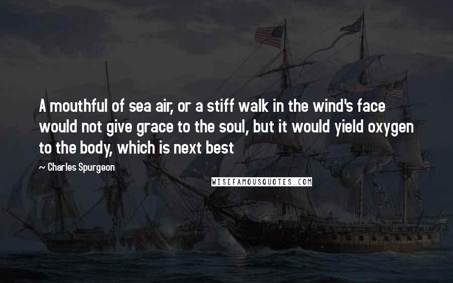 Charles Spurgeon Quotes: A mouthful of sea air, or a stiff walk in the wind's face would not give grace to the soul, but it would yield oxygen to the body, which is next best