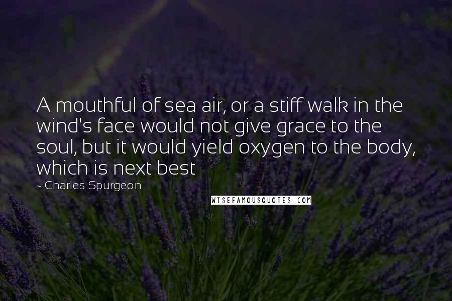 Charles Spurgeon Quotes: A mouthful of sea air, or a stiff walk in the wind's face would not give grace to the soul, but it would yield oxygen to the body, which is next best