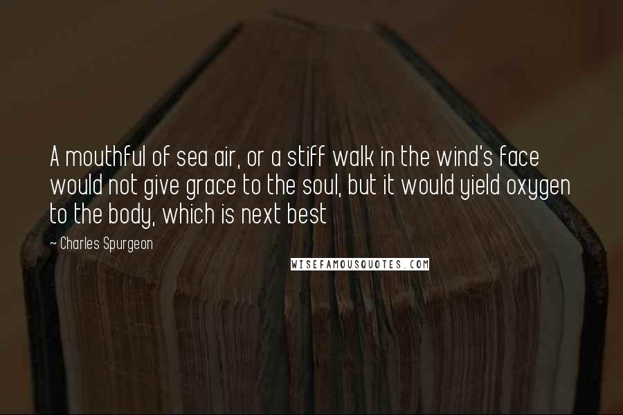 Charles Spurgeon Quotes: A mouthful of sea air, or a stiff walk in the wind's face would not give grace to the soul, but it would yield oxygen to the body, which is next best