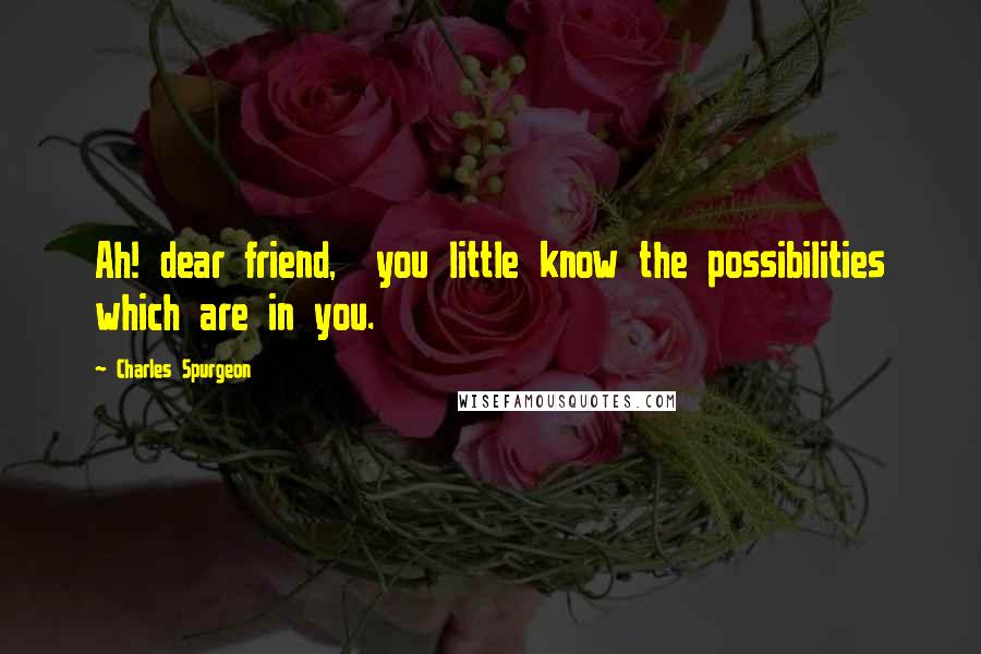 Charles Spurgeon Quotes: Ah! dear friend, you little know the possibilities which are in you.