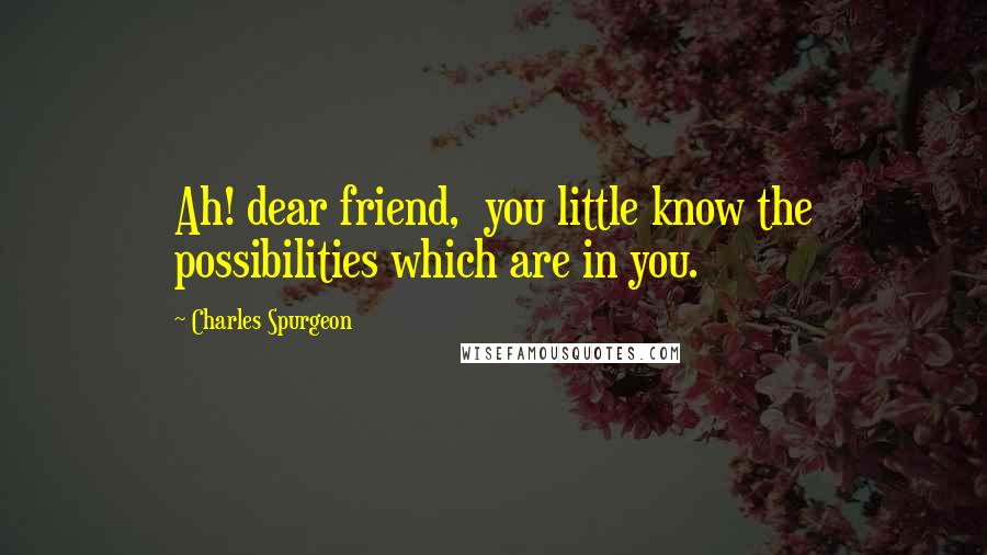 Charles Spurgeon Quotes: Ah! dear friend, you little know the possibilities which are in you.