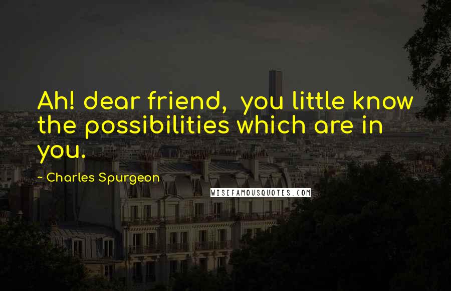 Charles Spurgeon Quotes: Ah! dear friend, you little know the possibilities which are in you.