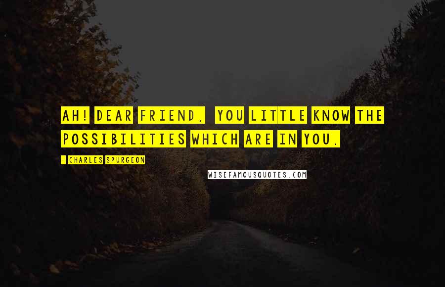 Charles Spurgeon Quotes: Ah! dear friend, you little know the possibilities which are in you.