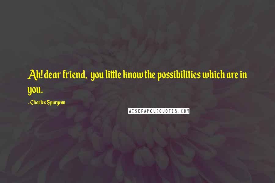 Charles Spurgeon Quotes: Ah! dear friend, you little know the possibilities which are in you.