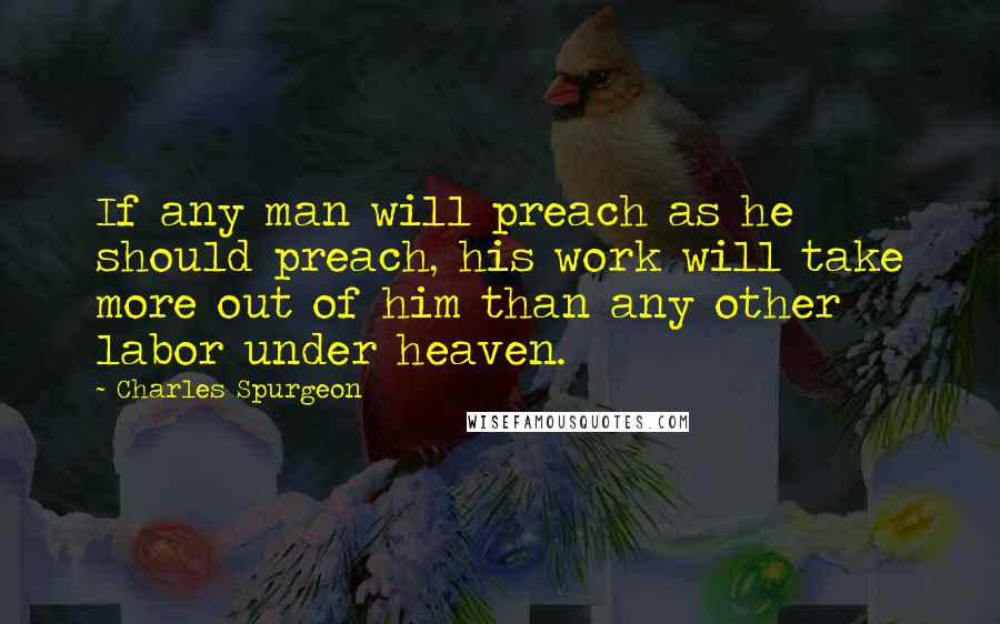 Charles Spurgeon Quotes: If any man will preach as he should preach, his work will take more out of him than any other labor under heaven.