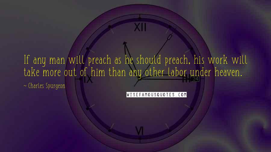 Charles Spurgeon Quotes: If any man will preach as he should preach, his work will take more out of him than any other labor under heaven.