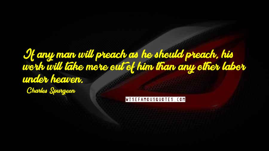 Charles Spurgeon Quotes: If any man will preach as he should preach, his work will take more out of him than any other labor under heaven.