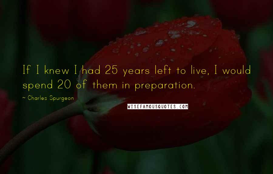 Charles Spurgeon Quotes: If I knew I had 25 years left to live, I would spend 20 of them in preparation.