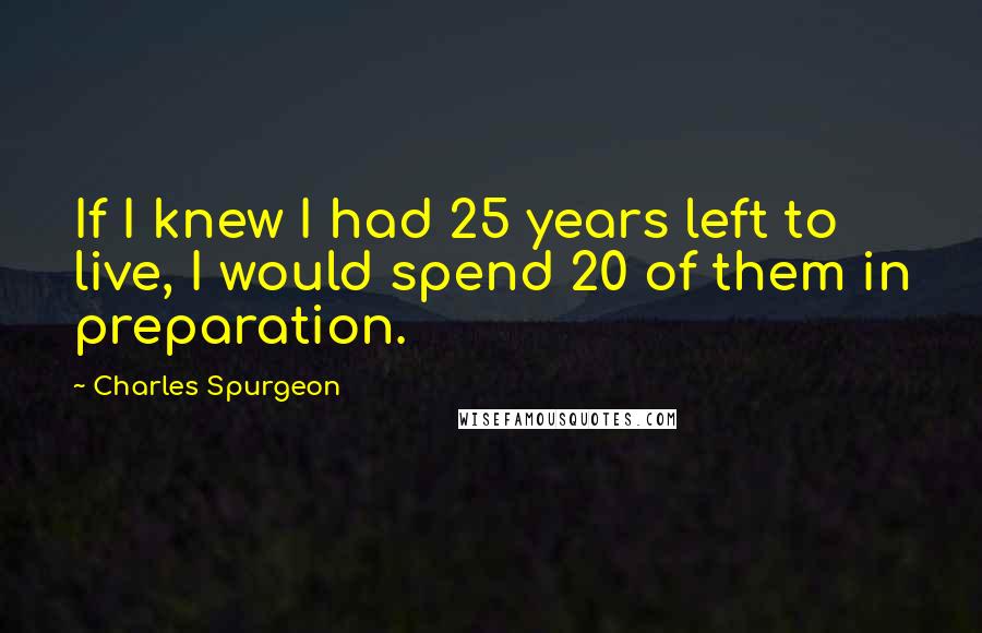 Charles Spurgeon Quotes: If I knew I had 25 years left to live, I would spend 20 of them in preparation.