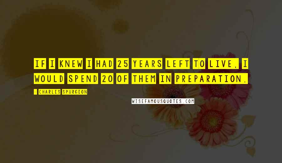 Charles Spurgeon Quotes: If I knew I had 25 years left to live, I would spend 20 of them in preparation.