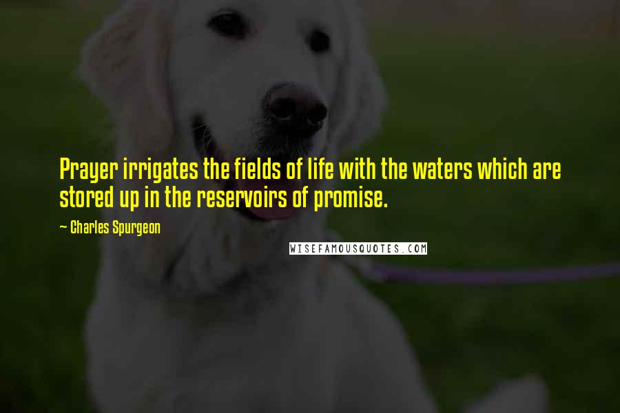 Charles Spurgeon Quotes: Prayer irrigates the fields of life with the waters which are stored up in the reservoirs of promise.