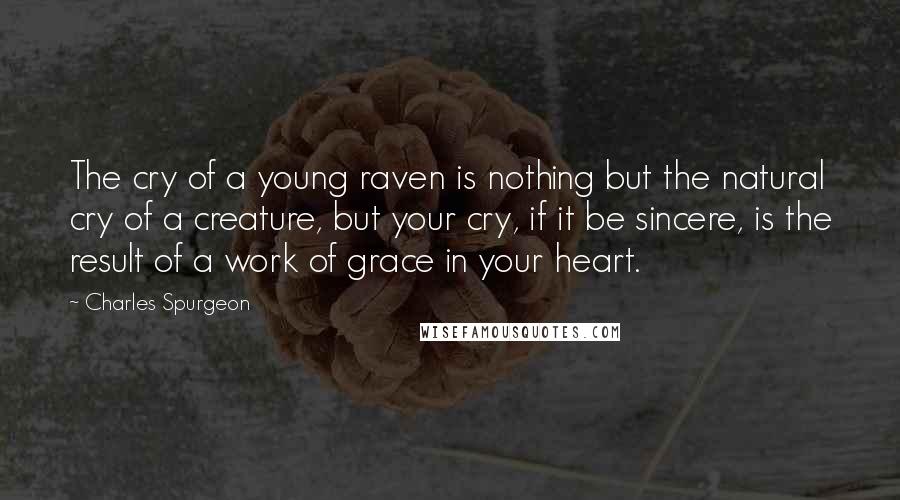 Charles Spurgeon Quotes: The cry of a young raven is nothing but the natural cry of a creature, but your cry, if it be sincere, is the result of a work of grace in your heart.