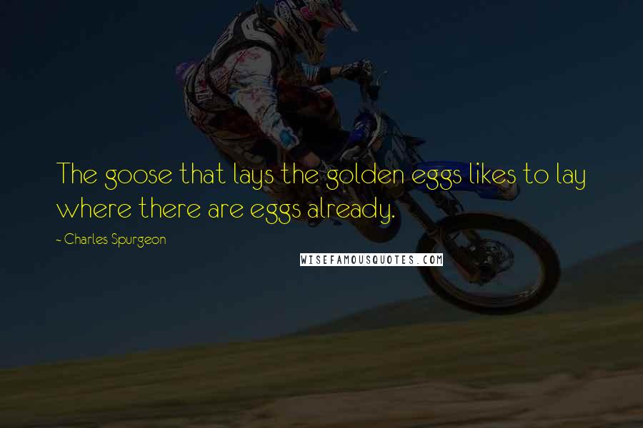 Charles Spurgeon Quotes: The goose that lays the golden eggs likes to lay where there are eggs already.