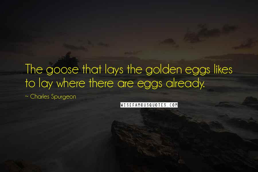 Charles Spurgeon Quotes: The goose that lays the golden eggs likes to lay where there are eggs already.
