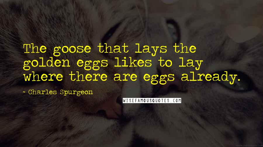 Charles Spurgeon Quotes: The goose that lays the golden eggs likes to lay where there are eggs already.