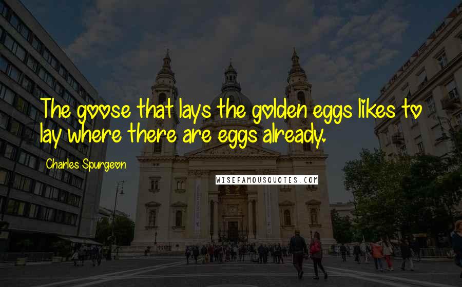 Charles Spurgeon Quotes: The goose that lays the golden eggs likes to lay where there are eggs already.
