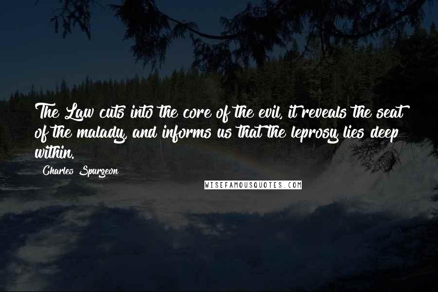 Charles Spurgeon Quotes: The Law cuts into the core of the evil, it reveals the seat of the malady, and informs us that the leprosy lies deep within.