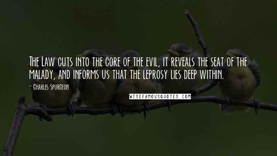 Charles Spurgeon Quotes: The Law cuts into the core of the evil, it reveals the seat of the malady, and informs us that the leprosy lies deep within.