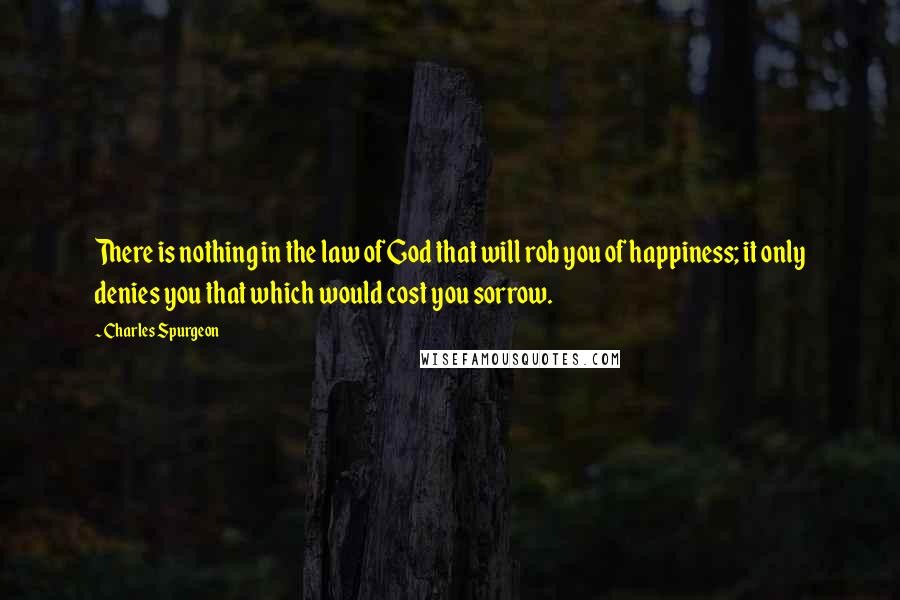 Charles Spurgeon Quotes: There is nothing in the law of God that will rob you of happiness; it only denies you that which would cost you sorrow.