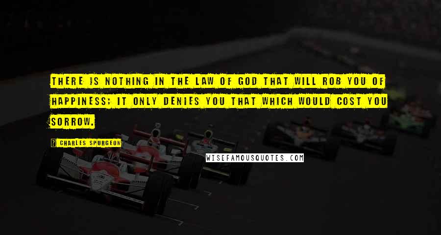 Charles Spurgeon Quotes: There is nothing in the law of God that will rob you of happiness; it only denies you that which would cost you sorrow.