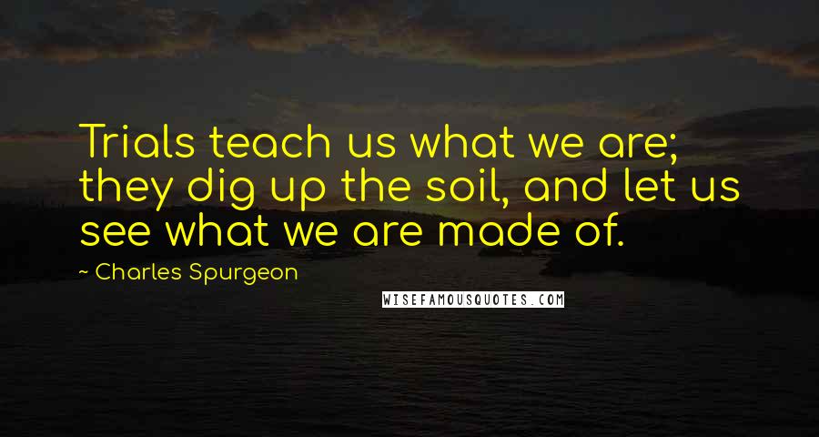 Charles Spurgeon Quotes: Trials teach us what we are; they dig up the soil, and let us see what we are made of.