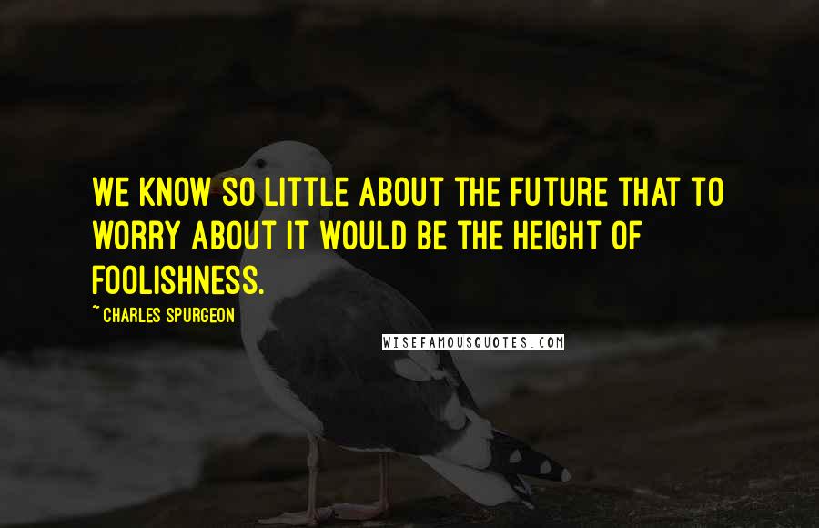 Charles Spurgeon Quotes: We know so little about the future that to worry about it would be the height of foolishness.