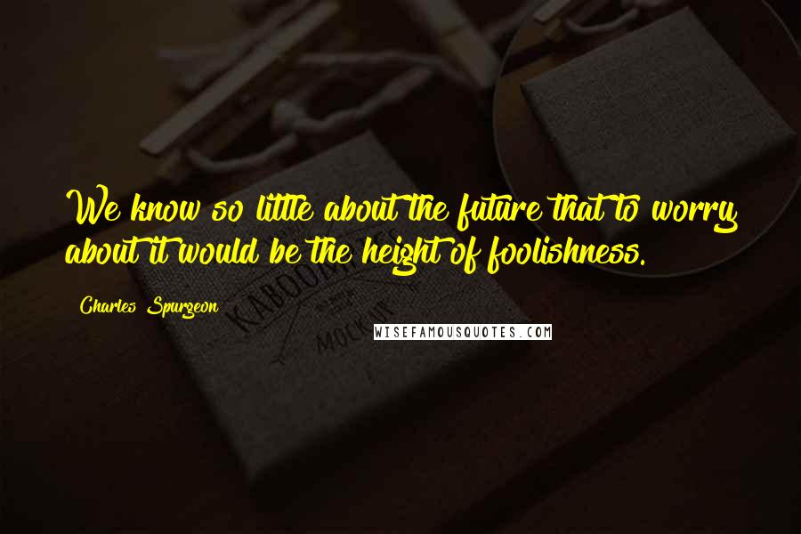 Charles Spurgeon Quotes: We know so little about the future that to worry about it would be the height of foolishness.