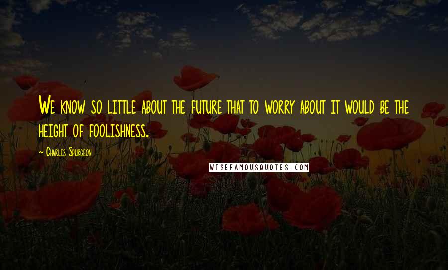 Charles Spurgeon Quotes: We know so little about the future that to worry about it would be the height of foolishness.