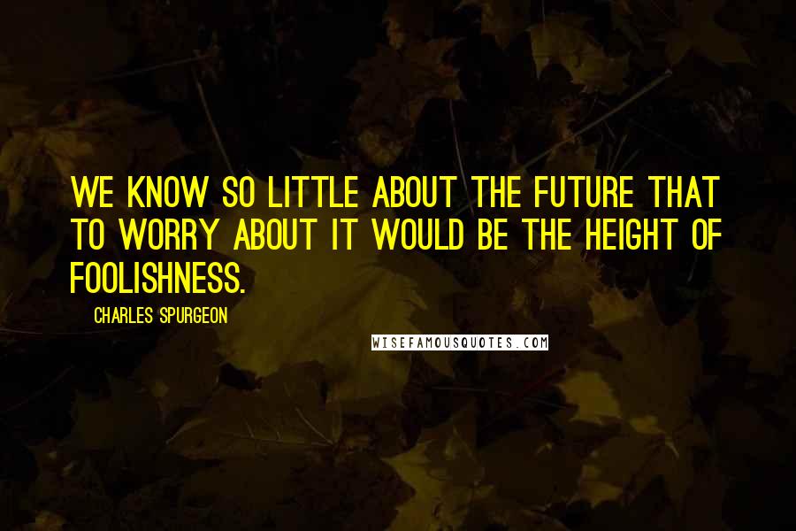 Charles Spurgeon Quotes: We know so little about the future that to worry about it would be the height of foolishness.