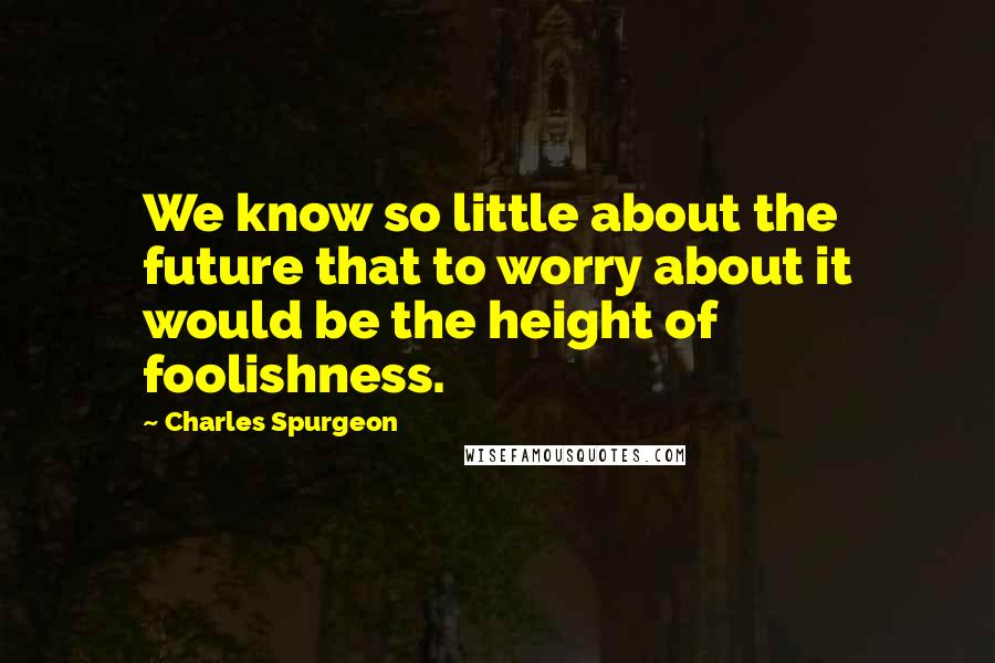 Charles Spurgeon Quotes: We know so little about the future that to worry about it would be the height of foolishness.