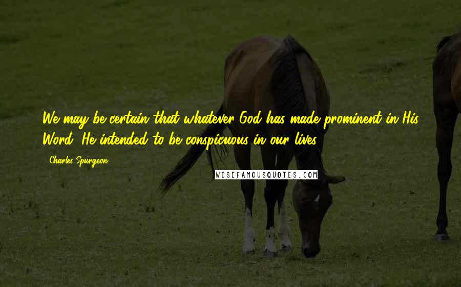 Charles Spurgeon Quotes: We may be certain that whatever God has made prominent in His Word, He intended to be conspicuous in our lives.