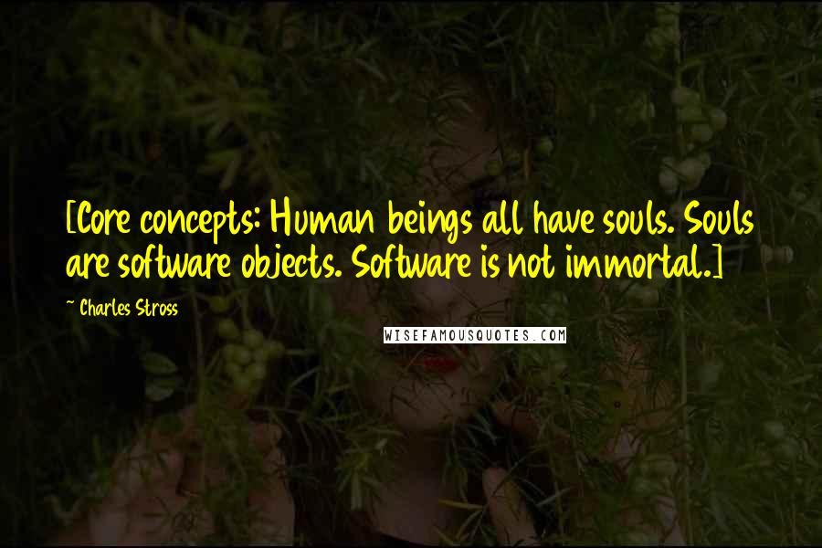 Charles Stross Quotes: [Core concepts: Human beings all have souls. Souls are software objects. Software is not immortal.]